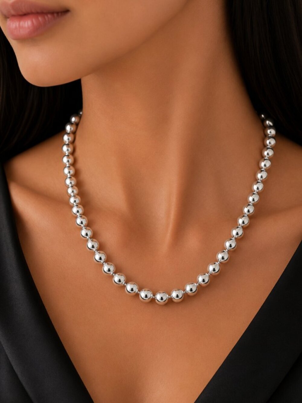 925 Sterling Silver Bead Necklace 8 MM Bead Necklace Ball Statement Necklace